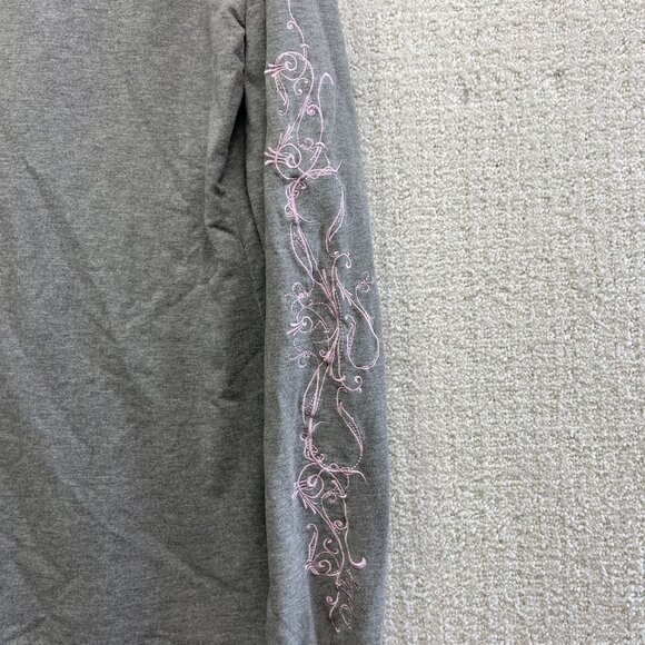 Y2K Oakley Full Zip Hoodie Wom MGrey / Pink Flower Sleeve AOP Boho Hooded Strech - Picture 15 of 16